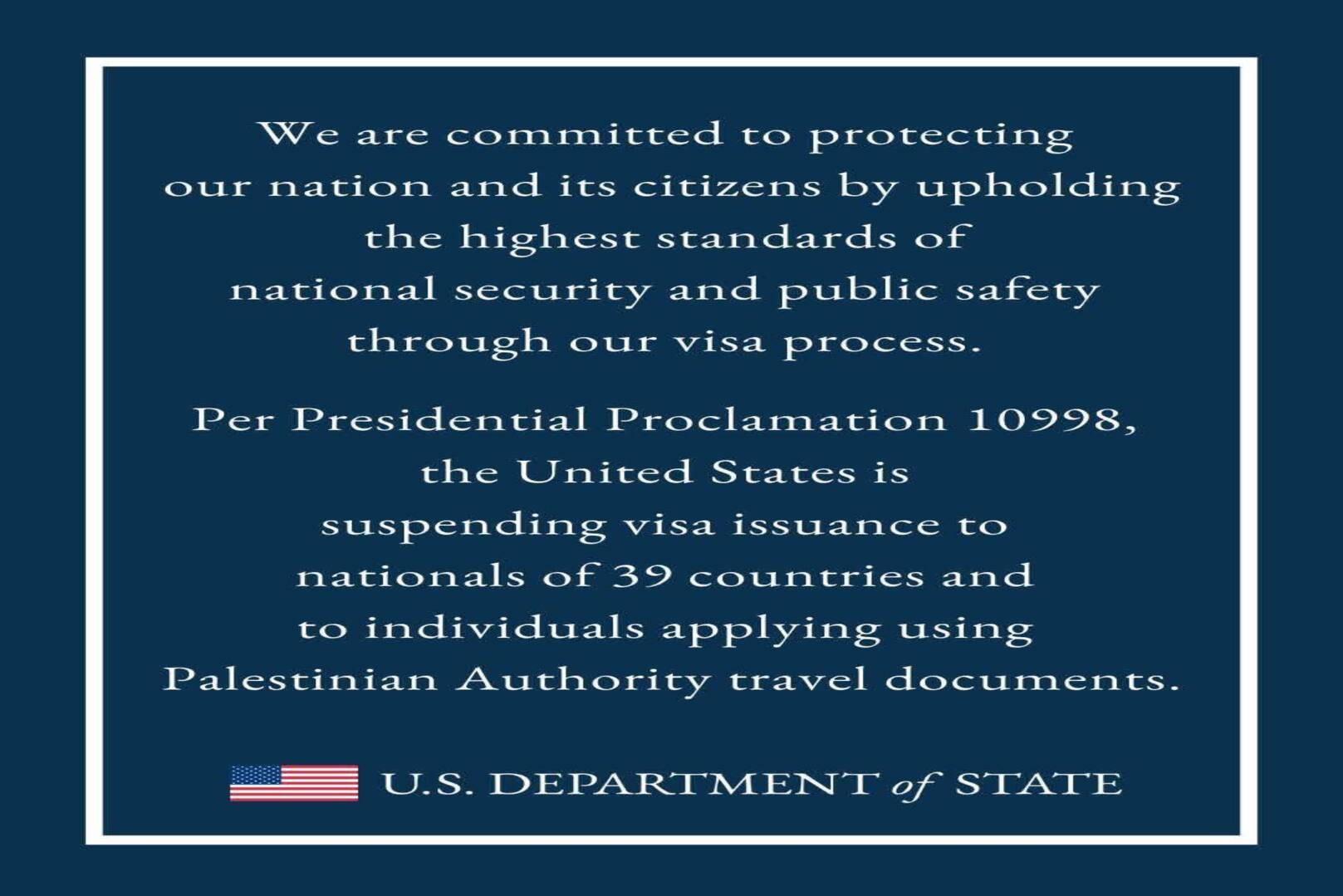 Suspension of Visa Issuance to Foreign Nationals to Protect the Security of the United States